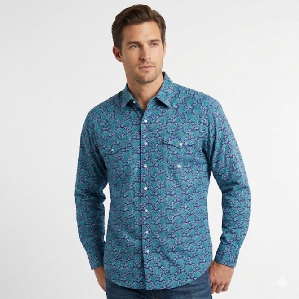 Roper Paisley Western Button Down Shirt Blue Purple XL